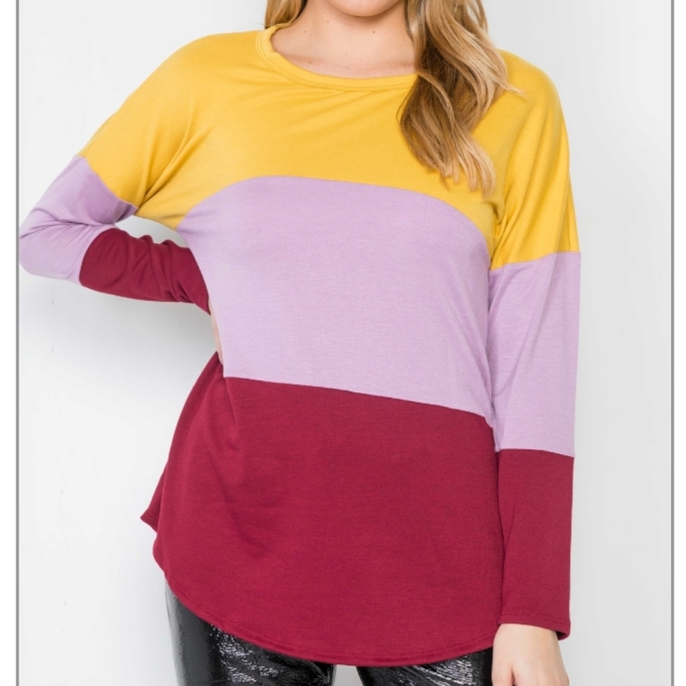 Mustard Lavender Red Colorblock Long Sleeve Top